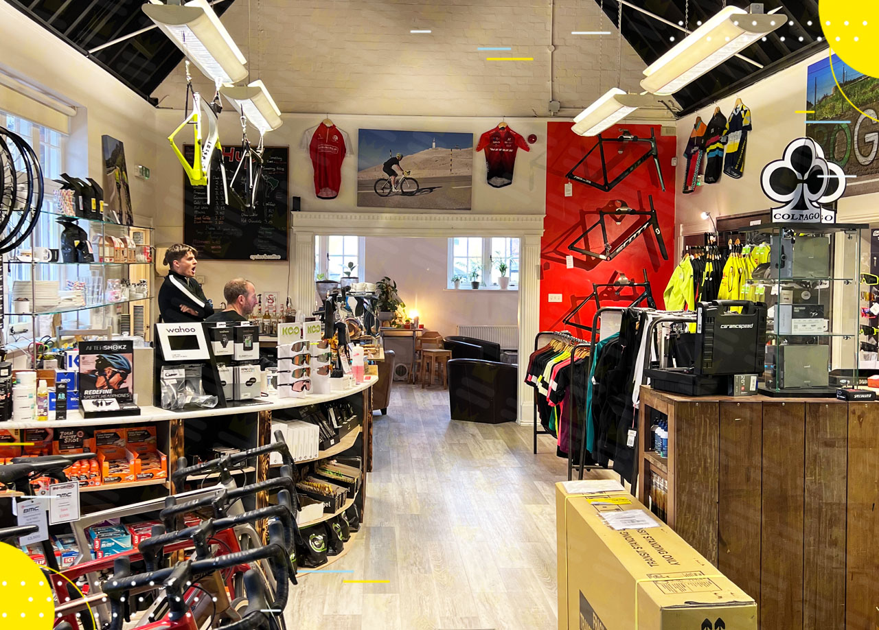 The inside of a bike shop with a lot of bicycles.