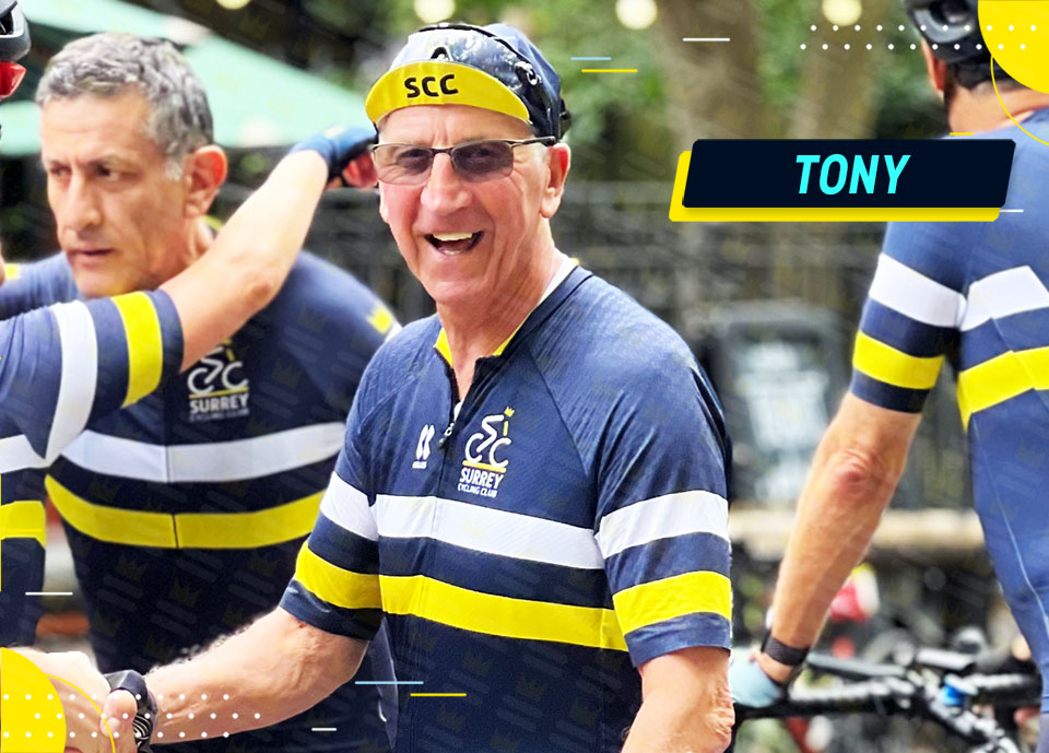 A group of cyclists with the words tony on their jerseys.